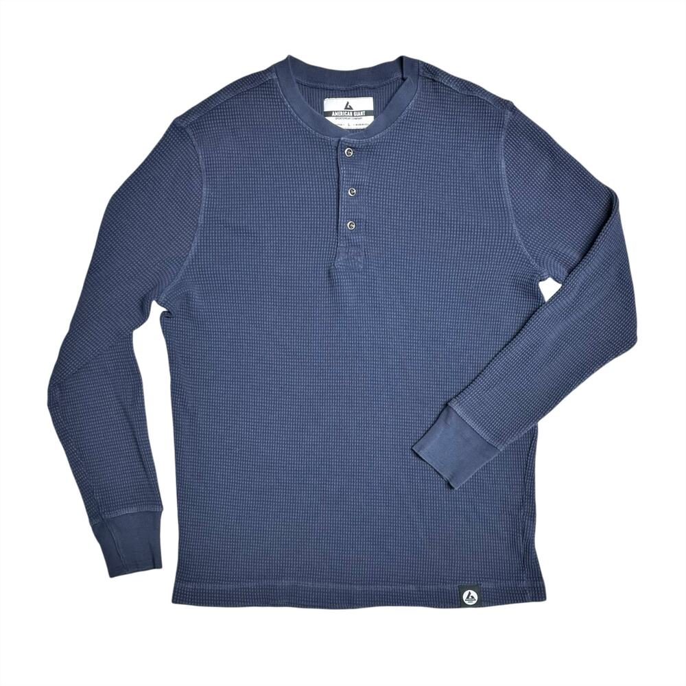 AMERICAN GIANT Men's Waffle Long-Sleeve Thick Henley Top Navy Blue Size L